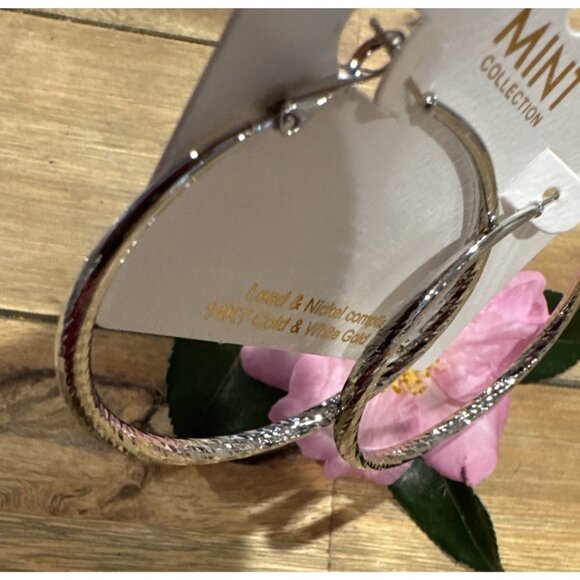 14KT White & Gold Plated Silvertone Brass Hypo Allergenic Hoop Earrings NEW - Picture 6 of 7